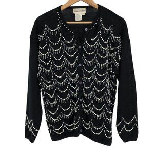 Vintage Franco Valero Black Pearl Embroidered Buttoned Wool blend Cardigan